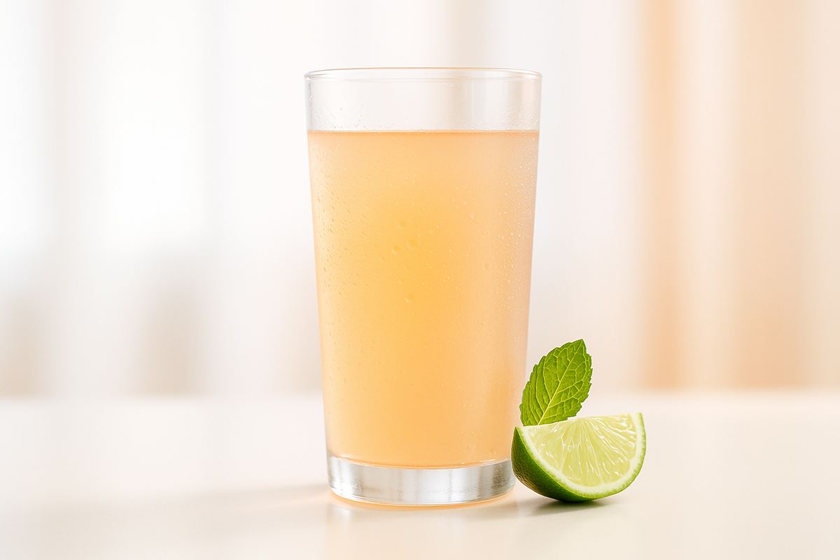 Glas mit klarem, fruchtigem Clear Whey Protein Drink