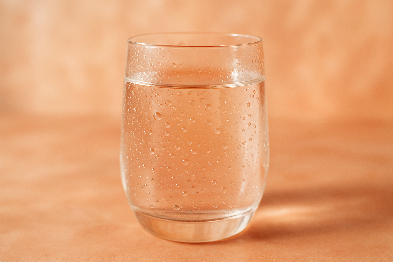 Klarer Kollagendrink mit glänzenden Wassertropfen, feuchtigkeitsspendender Look