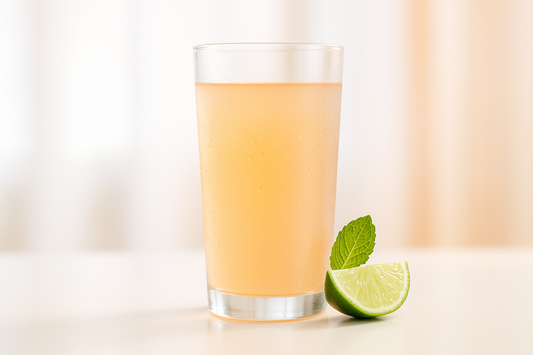 Glas mit klarem, fruchtigem Clear Whey Protein Drink