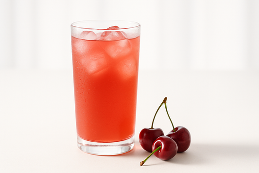 Klarer kirschroter Clear-Whey-Protein-Drink mit Eis und Kirschen, Aldi Sports Test