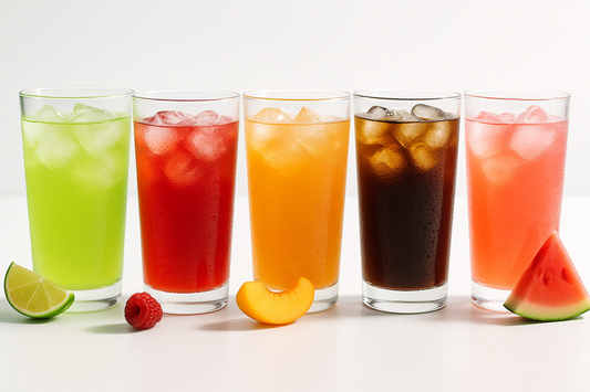Mehrere klare fruchtige Clear-Whey-Protein-Drinks nebeneinander im Vergleich, Discounter und Drogerie